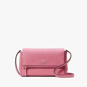 NWT Retail $329 Kate Spade Leila Flap Zip Crossbody Blossom Pink Pebbled Leather